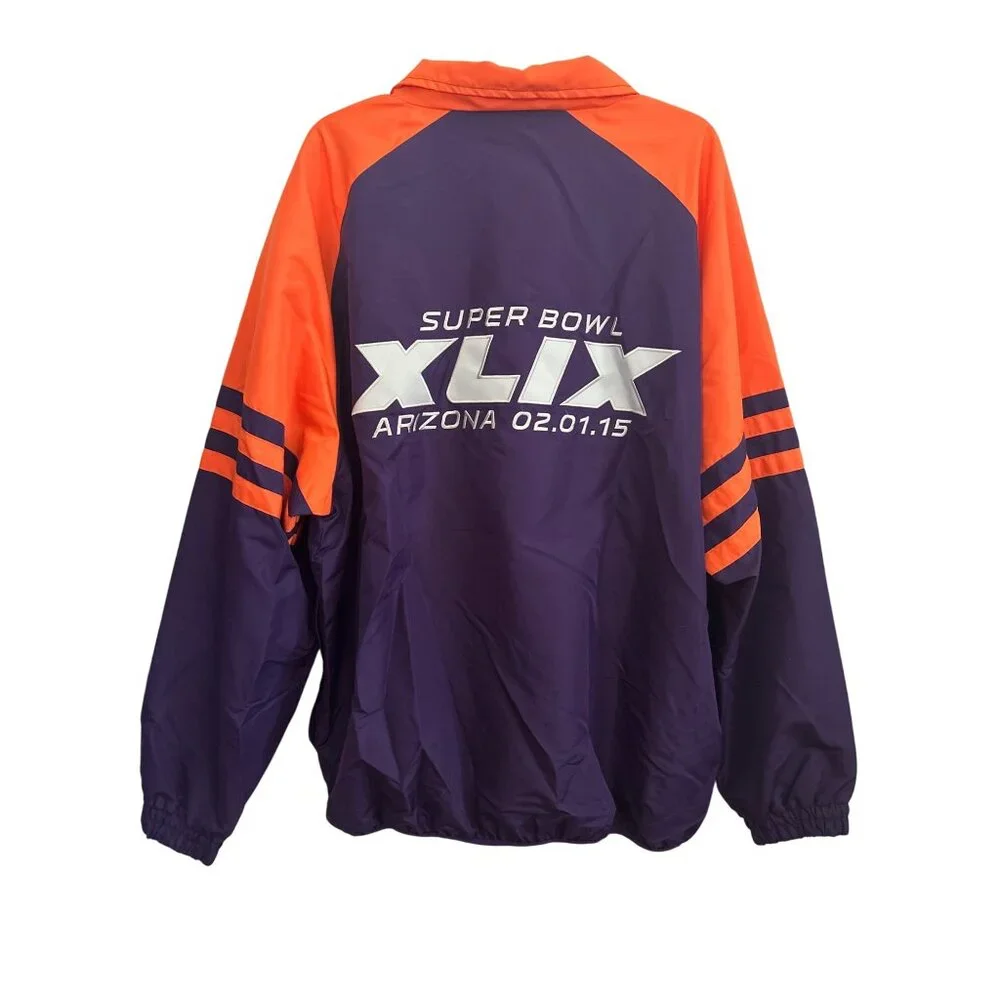NFL Super Bowl XLIX Windbreaker Jacket Purple & Orange Quarter-Zip Pullover XXL